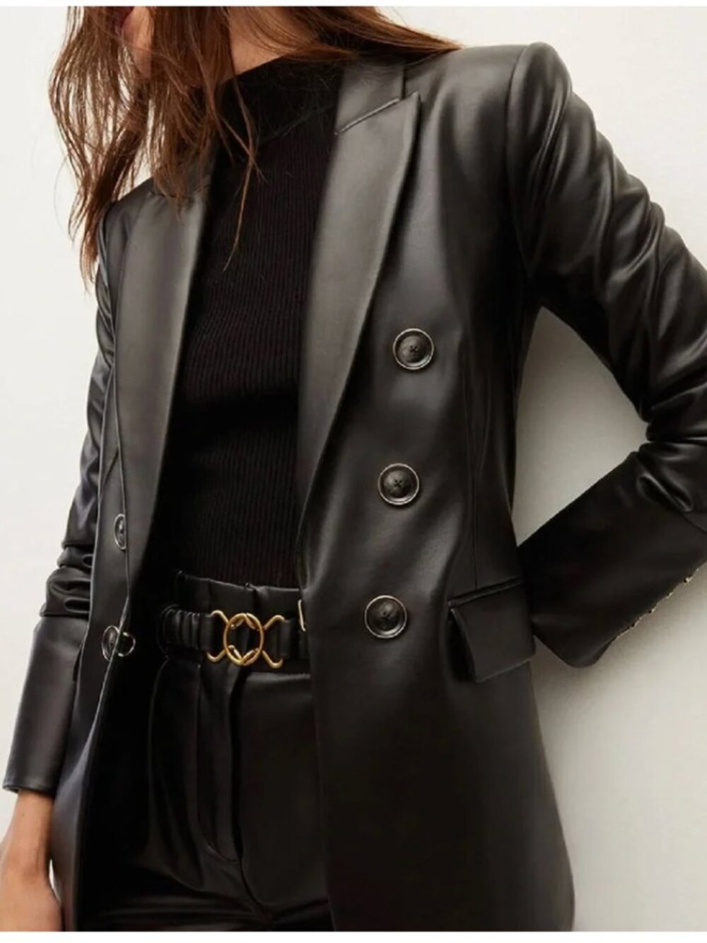Veronica Beard Beacon Vegan Leather Dickey Jacket Black Blazer Size 10